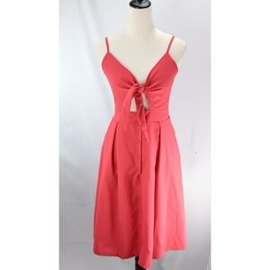 Eco-Wish red spaghetti strap summer dress with tie top & button up skirt w/ slit